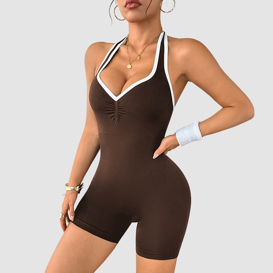 Wholesale Color-Block Halter Neck Backless Jumpsuit | Wonderxfans bulk activewear