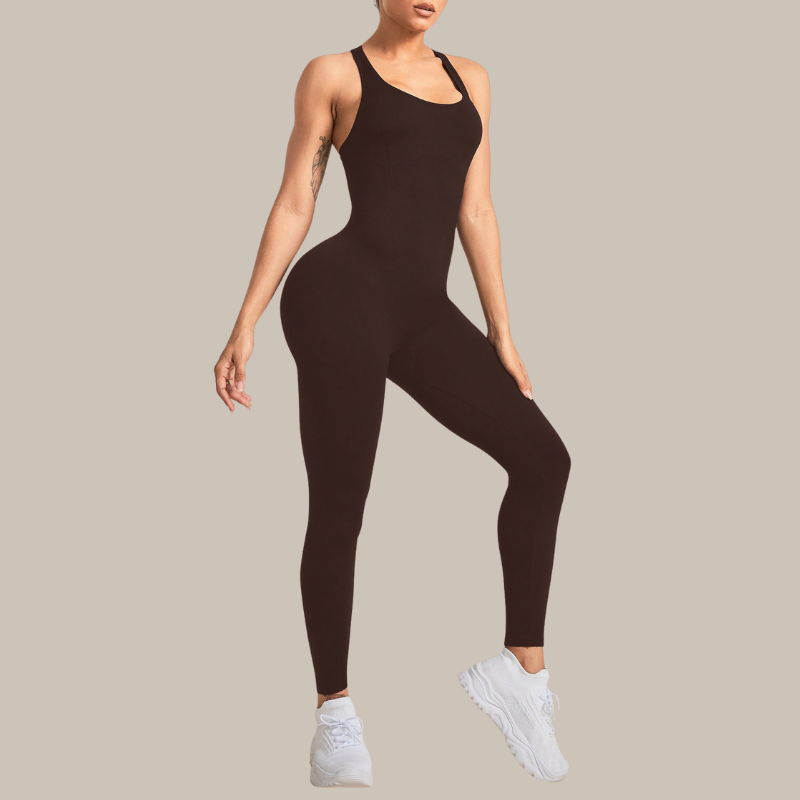 Seamless stretchy yoga bodysuit sports fitness jumpsuit