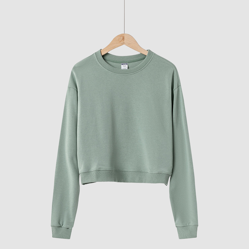 Wholesale solid color cotton short round neck sweatshirt