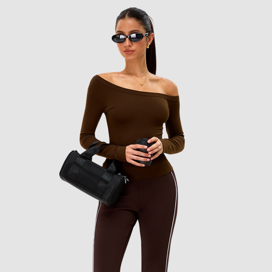 Wholesale Off-Shoulder Long-Sleeve Yoga Top | Wonderxfans bulk activewear
