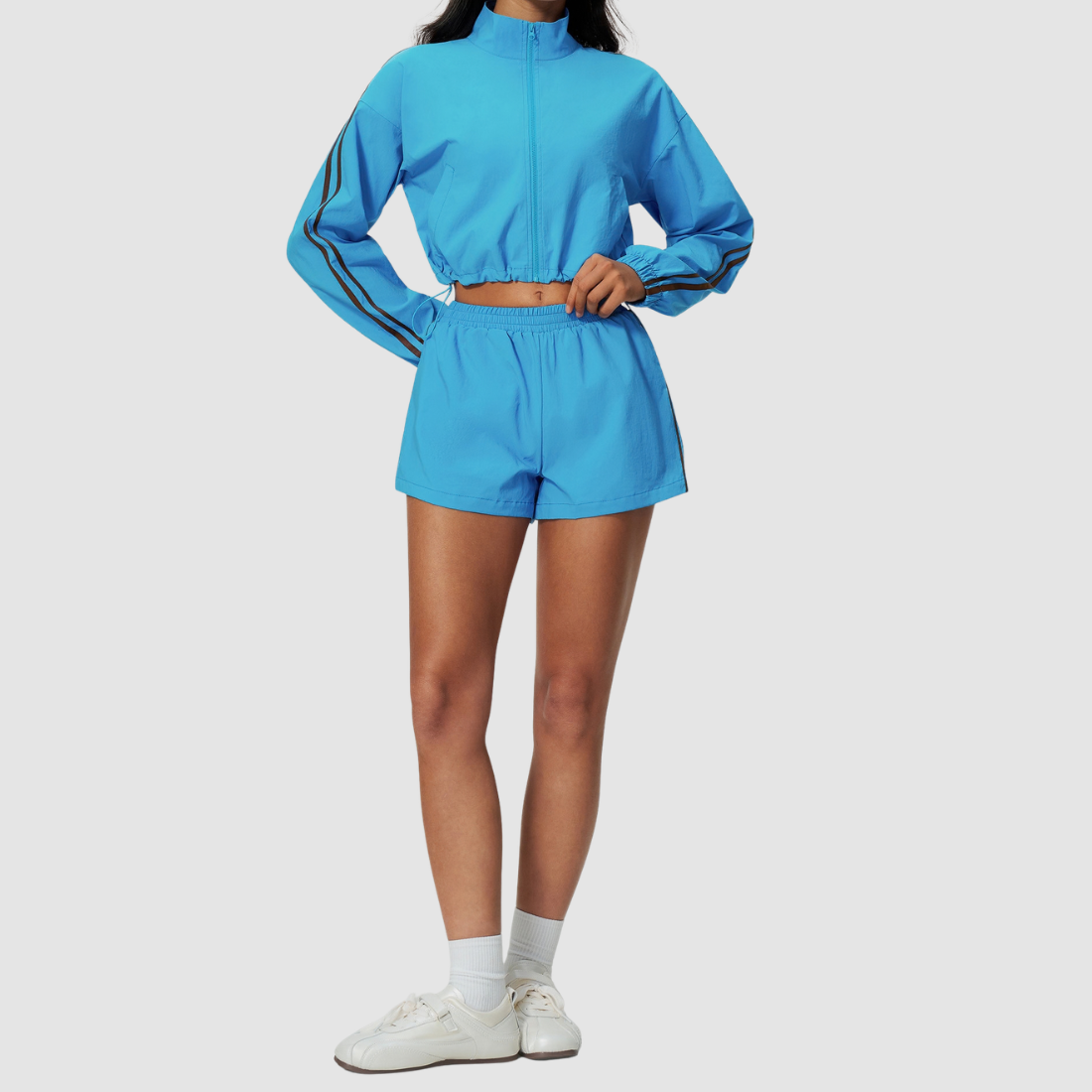 Wholesale Women's Stand-Collar Jacket and Shorts Set