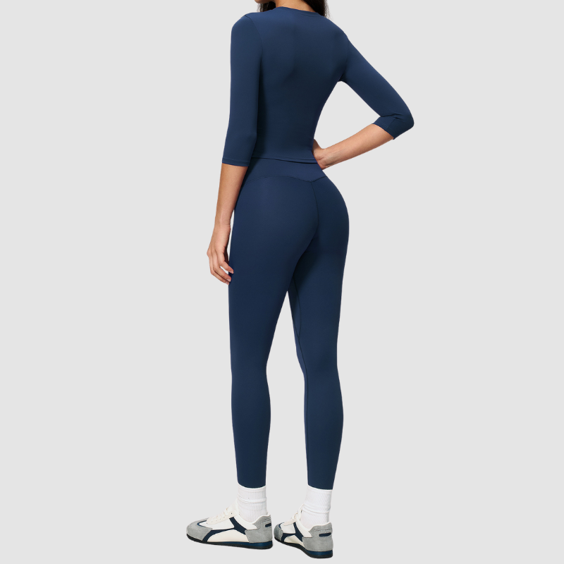 Wholesale Women's 3/4 Sleeve Crop Top & Full-Length Leggings Set – Seamless Yoga Activewear