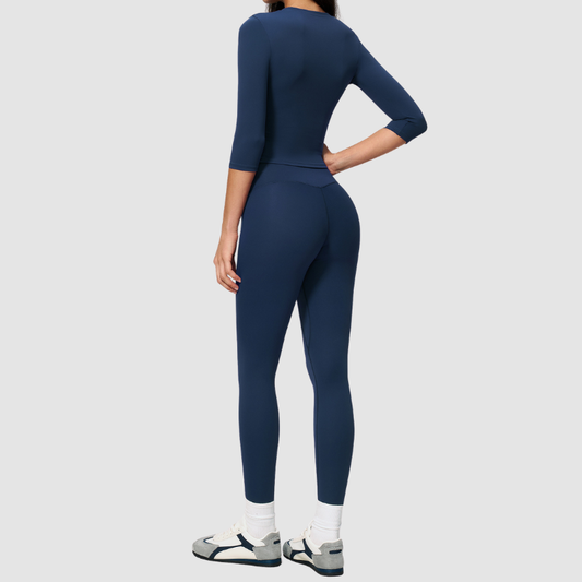 Wholesale Women's 3/4 Sleeve Crop Top & Full-Length Leggings Set – Seamless Yoga Activewear