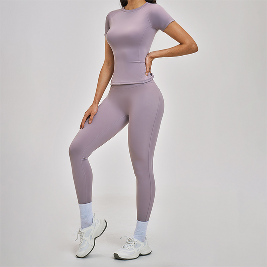 Wholesale Round Neck Short Sleeve Tank Top+High Waist Legging 2-piece Set