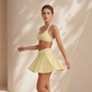 Wholesale Women's Naked Feel Color Block Sports Bra & Anti-Exposure High-Waist Mini Skirt Set