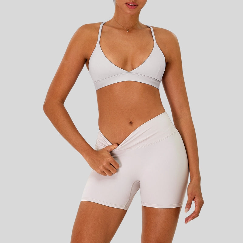 Strap bra + high-waisted shorts 2-piece set