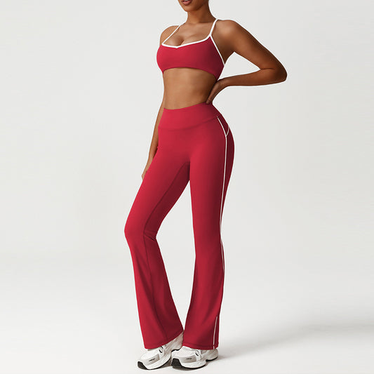 Cross-Back Color-Blocked Bra + Butt-Lifting Flared Pants 2-Piece Set