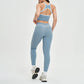Women's contrasting color backless tank top + high-waisted leggings 2-piece set