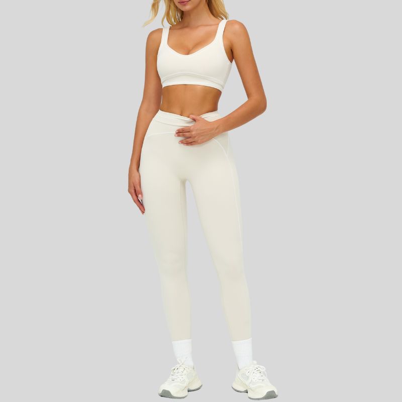 Contrasting Color Sports Bra + high waist leggings 2-piece set