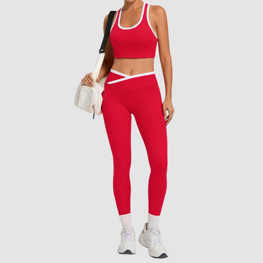 Wholesale contrasting vest+cross waistline legging set | Wonderxfans bulk activewear