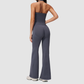 Wholesale Women's V-Neck Halter Sports Bra & Flare Pants Set – Seamless Ribbed Yoga Activewear