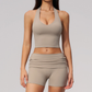Wholesale Women's Cross-Back Halter Sports Bra and Shorts Set – Brushed Yoga Set