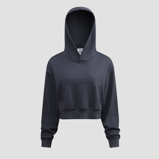 Wholesale Women’s Cropped Hooded Pullover – Relaxed Drop-Shoulder Sweatshirt