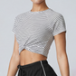 Wholesale Women's Striped Yoga T-Shirt – Short Sleeve Tie-Front Breathable Running Top