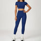 round-neck short sleeve sports crop top+high-waisted leggings set