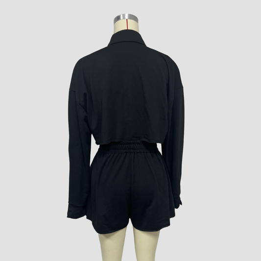 Wholesale Women's Long Sleeve Crop Cardigan & Drawstring Shorts Set – Casual Two-Piece TZ8040