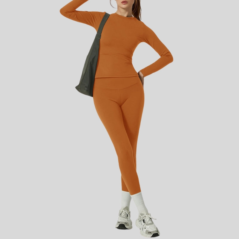Long-Sleeve Slim Fit Tee+High-waisted leggings 2-piece set
