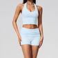 Wholesale Women's Cross-Back Halter Sports Bra and Shorts Set – Brushed Yoga Set