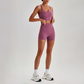 Wholesale Cross-Back Sports Bra & High-Waist Biker Shorts Set – Naked-Feel Quick-Dry Yoga 2-Piece