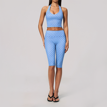 Wholesale Women's Deep V high-elastic polka-dot vest + high-waisted Capri Shorts Set