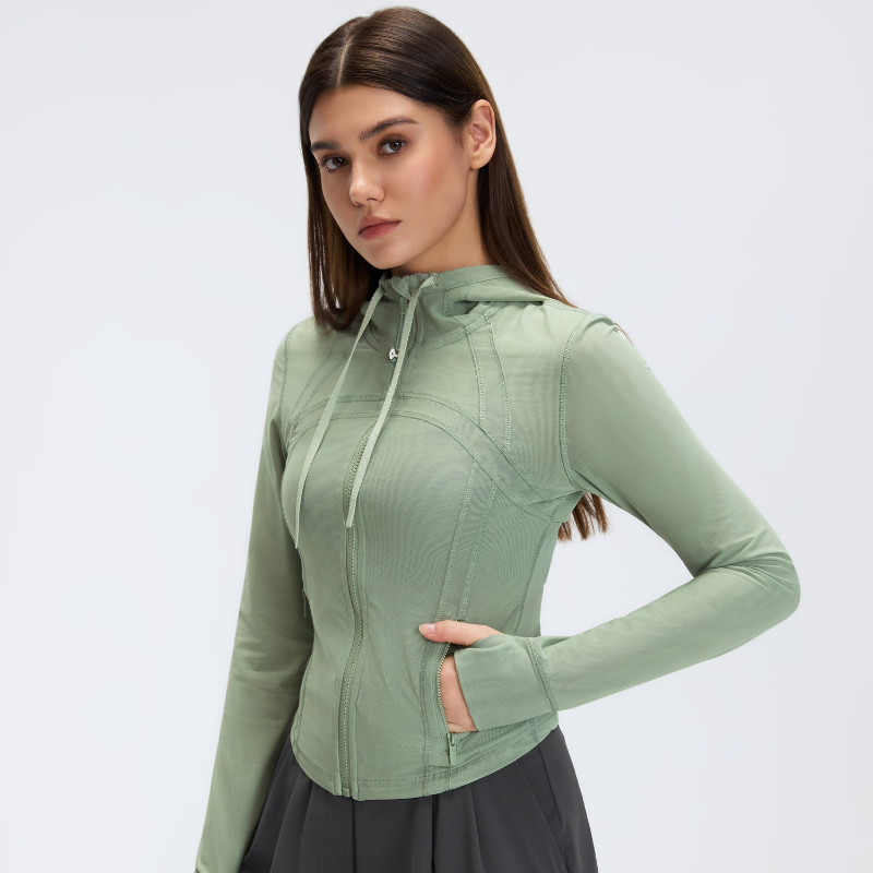 Wholesale mesh hooded yoga jacket