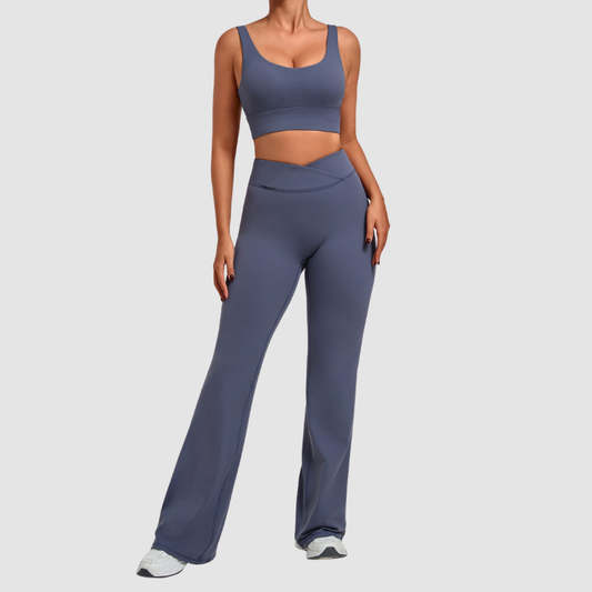 Wholesale Women's Naked-Feel Sports Bra + Flare Pants Set – Moisture-Wicking Yoga Fitness Activewear