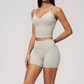 Wholesale Women's Cross-Back High Waist Yoga Set Sports Bra & Shorts with Chest Pad