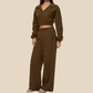 Wholesale Women's Activewear High-neck zip-up Jacket+Fleece-lined wide-leg pants Set