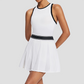 Wholesale Women's Contrast Pleated Tennis Dress with Chest Pads – One-piece tennis dress with built-in chest pads