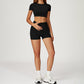 Round-neck short-sleeve fitted top+High-waist shorts 2-PIECE SET