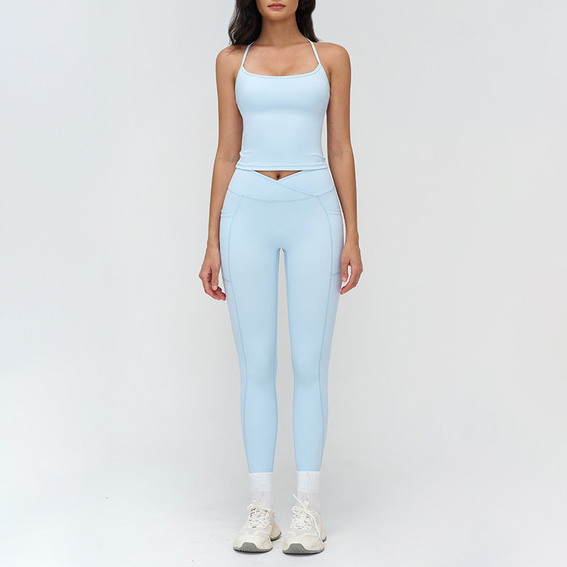Racerback tank top + high-waisted leggings 2-piece set