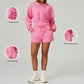 Loose hooded and full zipper Sweatshirt + drawstring shorts 2 pieces set