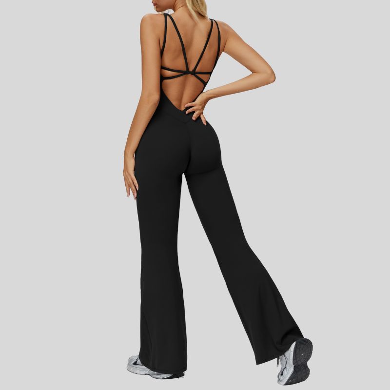 Cross-over back flared jumpsuit