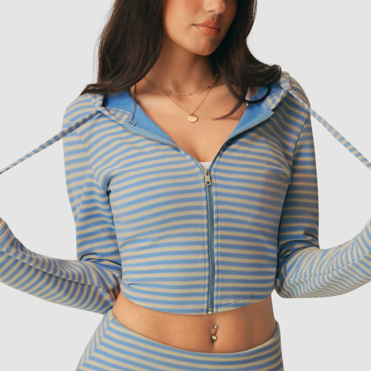 Wholesale Women's Zip Up Hoodie – Cropped Striped Jacket