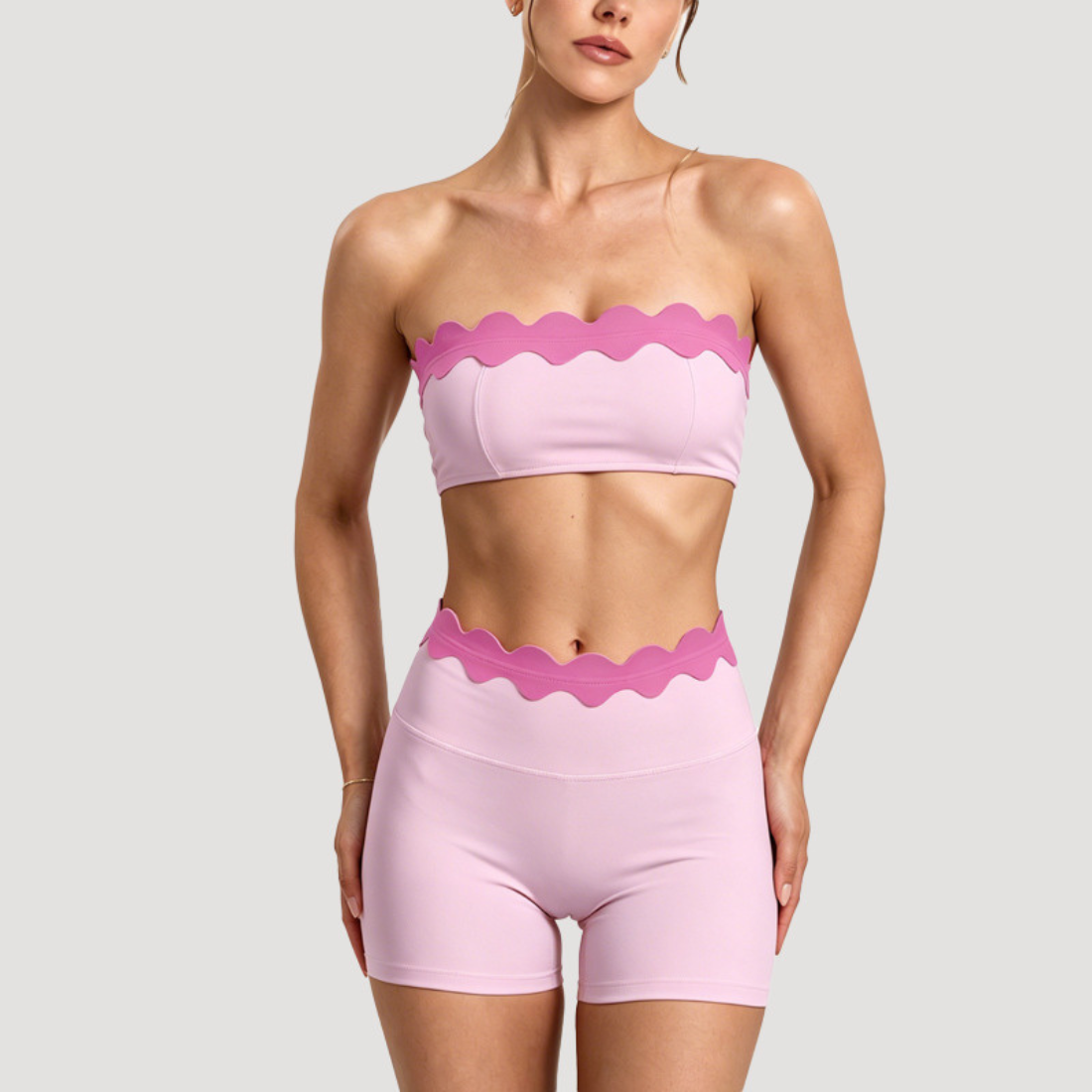 Women's Activewear Padded Color-Block Sports Bra & High-Waist Shorts Yoga Set