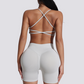 Women's beautiful back strap sports bra + yoga shorts two-piece set