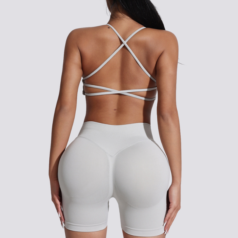 Women's beautiful back strap sports bra + yoga shorts two-piece set