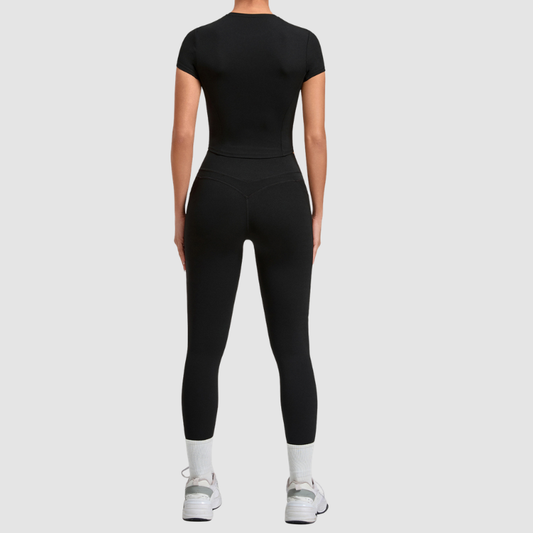 Wholesale Women's Naked-Feel Short Sleeve Top + High-Waist Leggings Set – Peach Lift Yoga Fitness Activewear