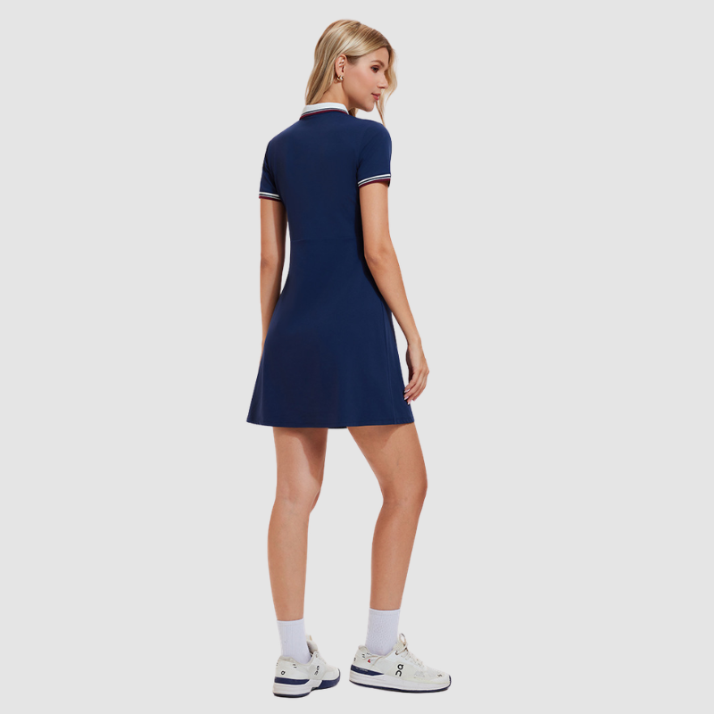 Wholesale Women's POLO Collar Short-Sleeve Tennis Dress – Slim Fit Color-Block Sporty Dress