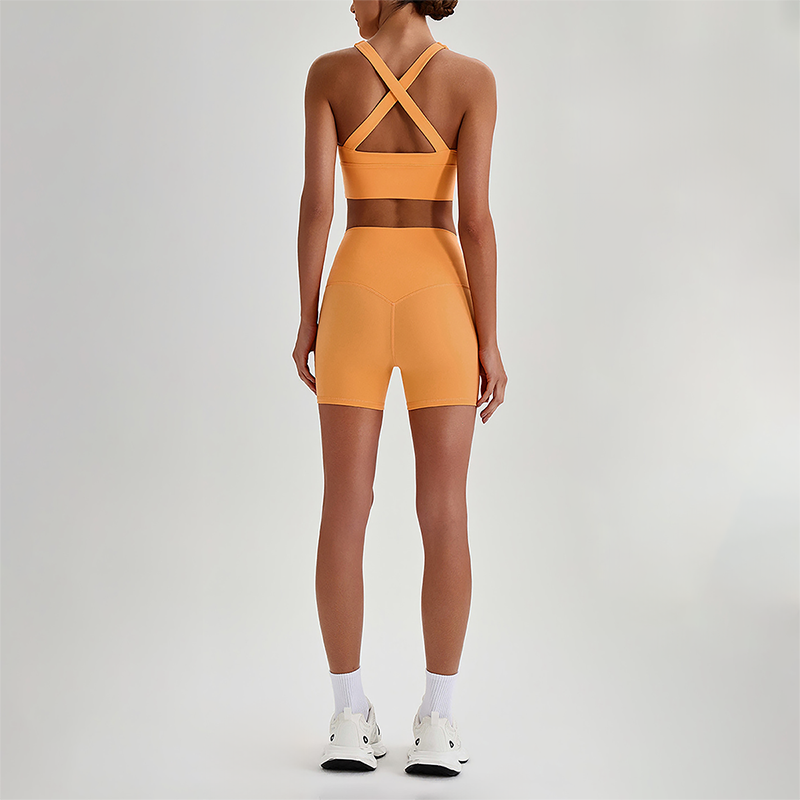 Wholesale Cross-Back Sports Bra & High-Waist Biker Shorts Set – Naked-Feel Quick-Dry Yoga 2-Piece