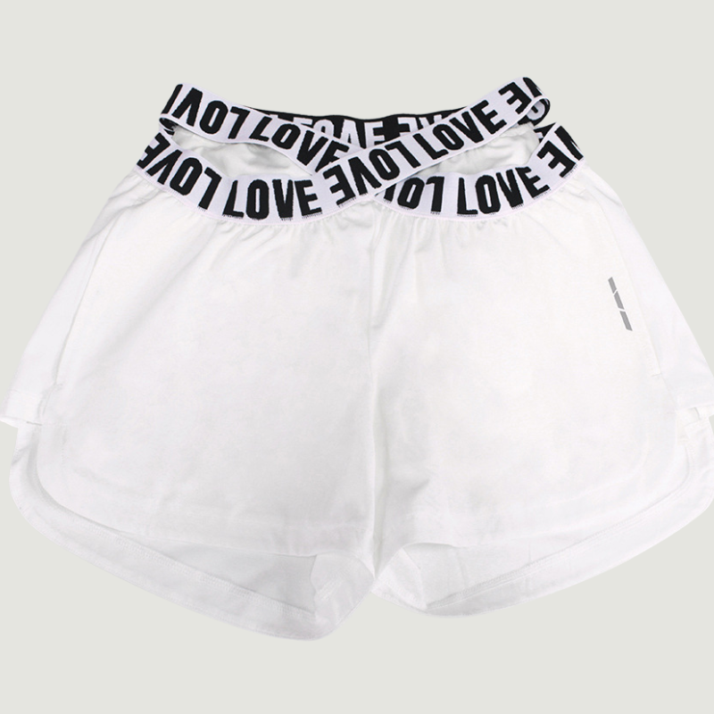 Wholesale Women's Quick-Dry Letter Waistband Yoga Shorts – Anti-Exposure Lined Running Sports Shorts with Pockets