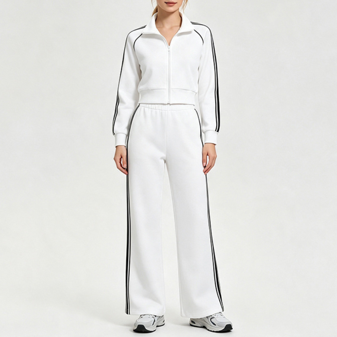 Wholesale Women’s Stripe Jacket & Straight-Leg Pants Separates – Cotton Blend Activewear