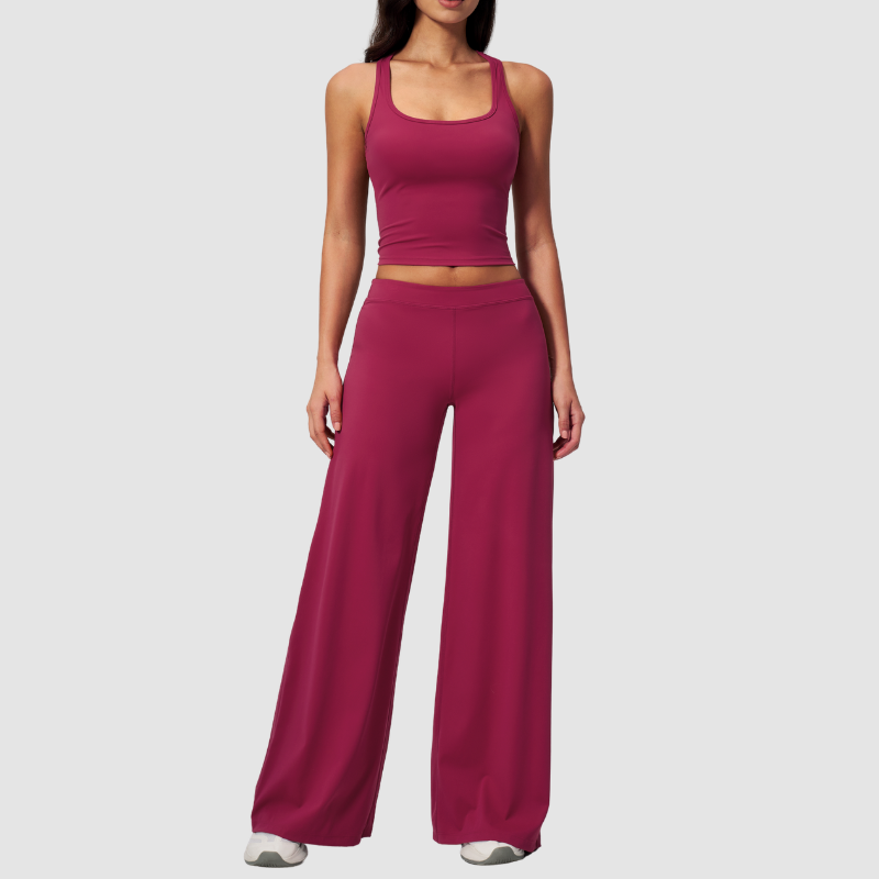 Wholesale Seam-Detail Cropped Vest & Hip-Lifting Wide-Leg Pants Set