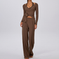 Wholesale Women's Padded Sports Bra+Tie-Front Long-Sleeve+Wide-Leg Pants Yoga Set