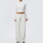 Wholesale Women's Activewear Cotton Stand-Collar Zip-Up Jacket & Wide-Leg Pants Warm Set
