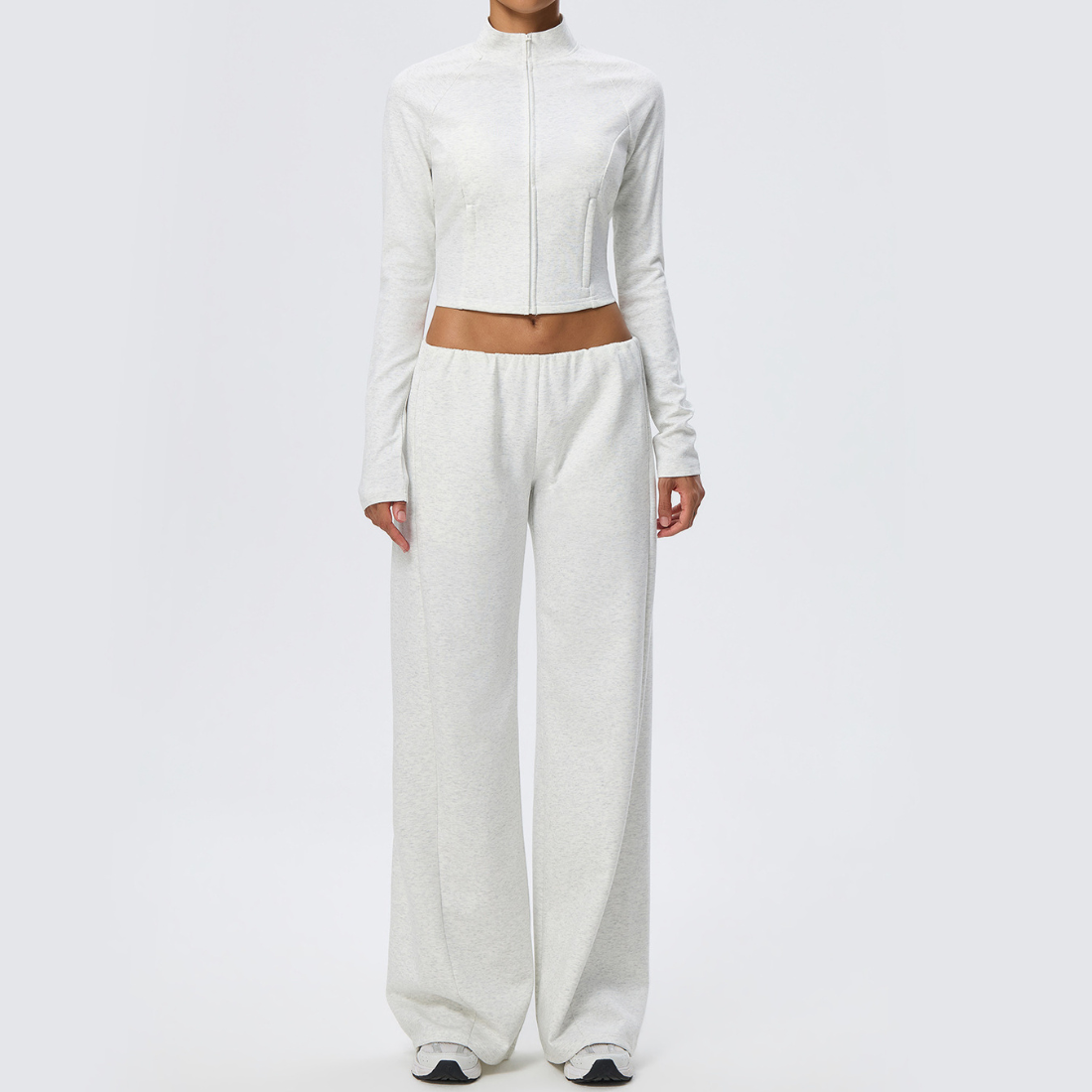 Wholesale Women's Activewear Cotton Stand-Collar Zip-Up Jacket & Wide-Leg Pants Warm Set