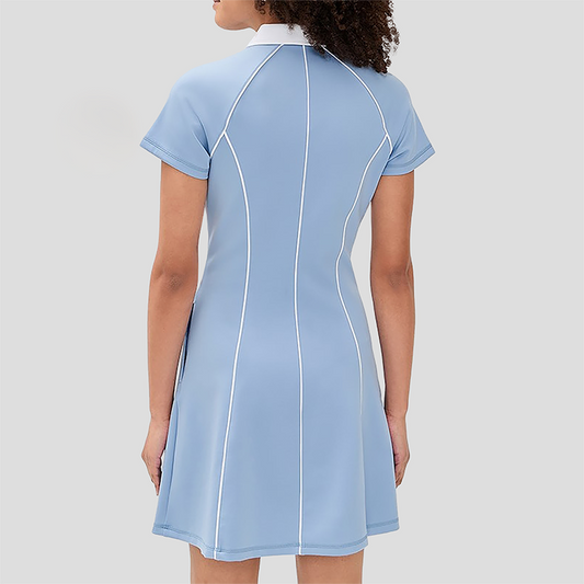 Wholesale Women's Polo Collar Tennis Dress – Color-Block Short-Sleeve Anti-Exposure Sports Dress
