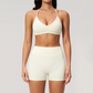 Wholesale Women's Halter Neck Sports Bra & High-Waist Booty Shorts Set – Seam-Detail Quick-Dry 2-Piece Yoga Set