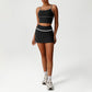 Snug-Fit Low-Cut Crop Top + Elastic Waistband Skirt 2-Piece Set
