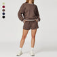 Contrasting Color long sleeve Sweatshirt + loose shorts 2 pieces set